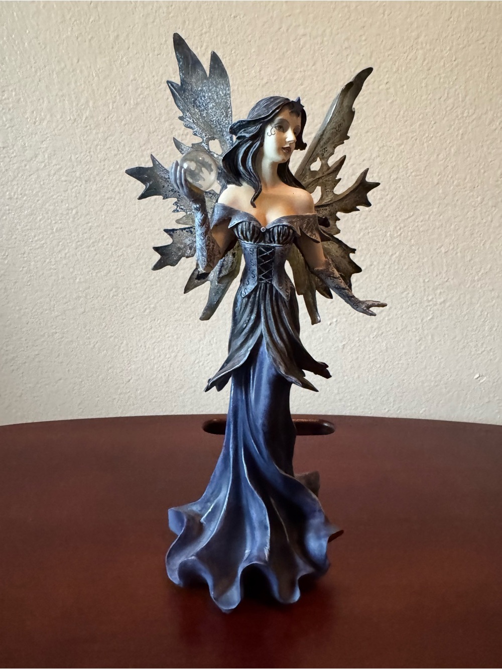 Mystic Goth Moon/Star Sorceress Fairy Figurine holding a clear Orb Crystal Ball